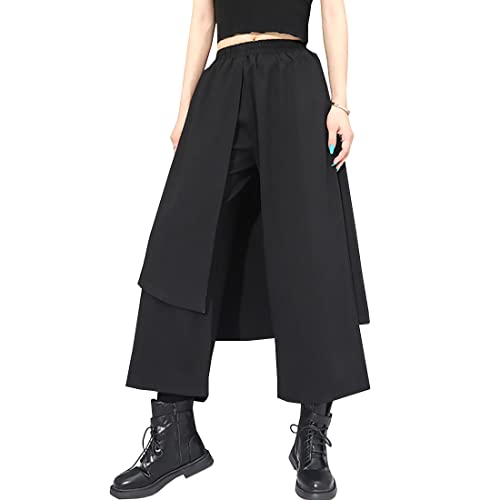 HAPPECA Damen Hosen Vintage Hose Hoch Elastische Taille Schwarz Irregulär Lang Weites Bein Hose Lockere Passform Hose Mode Tide Frühling Herbst Dunkel japanisch Harajuku Hose von HAPPECA