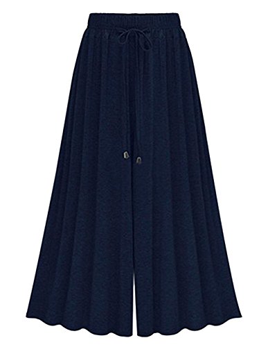 HAPPECA Damen Lässig Breite Bein Culotte Hose Palazzo Hose Stoffhose Capris Lose Weites Bein Hose Elastische Taille Große Größe von HAPPECA