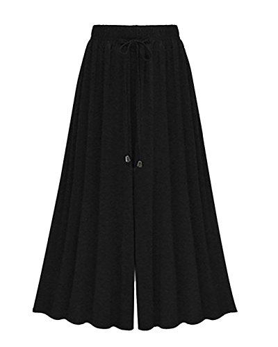 HAPPECA Damen Lässig Breite Bein Culotte Hose Palazzo Hose Stoffhose Capris Lose Weites Bein Hose Elastische Taille Große Größe von HAPPECA