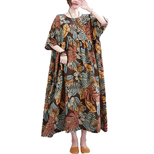 HAPPECA Freizeitkleider für Damen Sommer Kleid Kurzarm Überdimensioniert Baumwolle Jahrgang Kleider Zwanglos Lose Lang Sommer Kleid Übergröße Kleid von HAPPECA