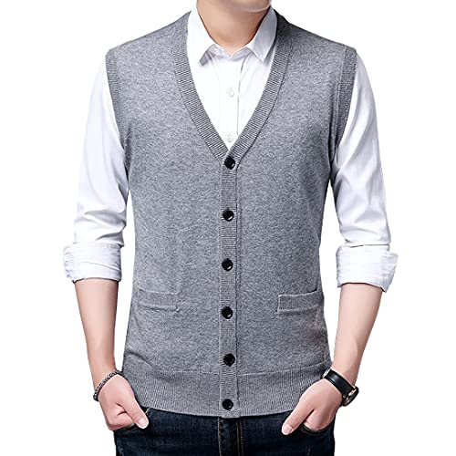 HAPPECA Herren Weste Stricken Ausschnitt Stil Einfacher Ärmellos Pullunder V Knopfleiste Cardigan Strickweste Weste Jacken von HAPPECA