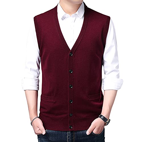 HAPPECA Herren Weste Stricken Ausschnitt Stil Einfacher Ärmellos Pullunder V Knopfleiste Cardigan Strickweste Weste Jacken von HAPPECA