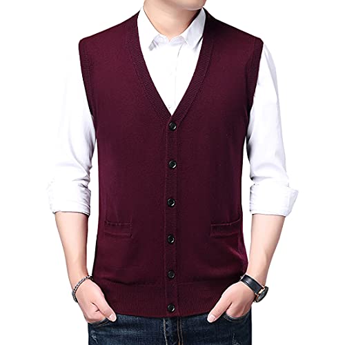 HAPPECA Herren Weste Stricken Ausschnitt Stil Einfacher Ärmellos Pullunder V Knopfleiste Cardigan Strickweste Weste Jacken von HAPPECA