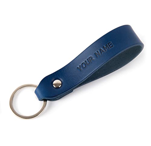 HAPPER STUDIO Italienisches Leder Schlüsselanhänger mit Ihrem Namen/Text (Blau) von HAPPER STUDIO
