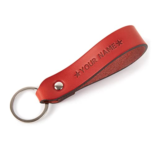 HAPPER STUDIO Italienisches Leder Schlüsselanhänger mit Ihrem Namen/Text (Rot) von HAPPER STUDIO