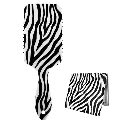 Haarbürstenspiegel-Set, klein, kompakt, Reisespiegel, Luftkissen-Kamm für Damen und Mädchen, schwarze Haarbürste für alle Haare von HAPPJUN