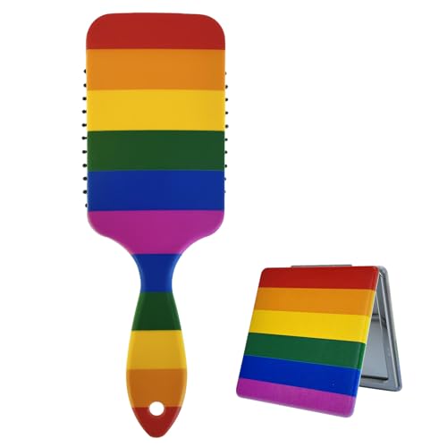 LGBT Haarbürstenspiegel-Set, kleiner kompakter Reisespiegel, Luftkissen-Kamm für Damen und Mädchen, Haarbürste für alle Haare LGBT Haarbürstenspiegel-Set, kleiner kompakter Reisespiegel, Luftkissen-Kamm für Damen und Mädchen, Haarbürste für alle Haare von HAPPJUN