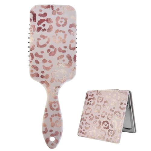 Pinker Leoparden-Haarbürstenspiegel-Set, kleiner kompakter Reisespiegel, Luftkissen-Kamm für Damen und Mädchen, Haarbürste für alle Haare Pinker Leoparden-Haarbürstenspiegel-Set, kleiner kompakter Reisespiegel, Luftkissen-Kamm für Damen und Mädchen, Haarbürste für alle Haare von HAPPJUN