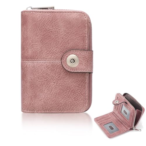 HAPPOW Geldbeutel Damen Mittelgroß, Geldbeutel Damen klein mit Mehreren Kartenfächern, Kunstleder mit RFID-Diebstahlschutz, Damengeldbörse perfekt für Freundin oder Mutter(Rosa) von HAPPOW