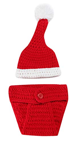 Happy Cherry Baby Fotografie Prop Outfits Kostüm Hut Neugeborene Kostüm Weihnachtsmann Stricken Mütze von Happy Cherry