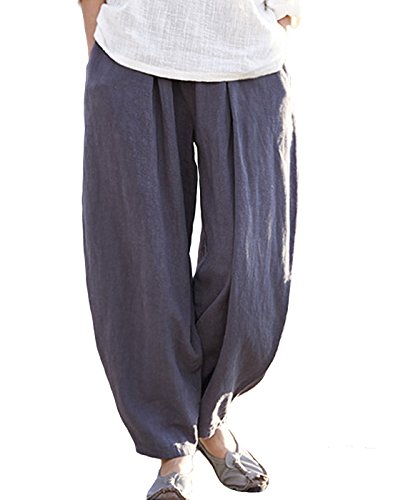 Happy Cherry Damen Leinenhose Haremshose Retro Loose Pumphose Atmungsaktiv Beiläufige Hose mit Elastischem Bund für Urlaub, Yoga, Festival, Freizeit von Happy Cherry