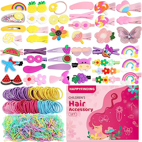 Haarspangen-Set für Mädchen, Haar-Accessoires, Geschenk, Mädchen, Haarspangen und elastische Haarbänder, Kopfschmuck, Blume, elastische Gummi-Haargummis von HAPPY FINDING