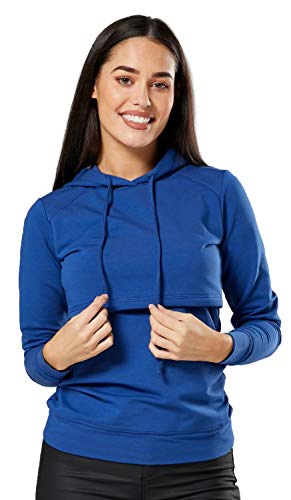 HAPPY MAMA Boutique Damen Umstands Still Jersey Sweatshirt Hoodie 272 (Blau, 44, 2XL) von HAPPY MAMA