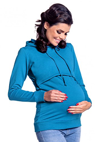 HAPPY MAMA Boutique Damen Umstands Still Jersey Sweatshirt Hoodie 272 (Cyan, 44, 2XL) von HAPPY MAMA