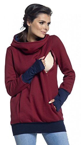 HAPPY MAMA Boutique Damen Umstands-Still-Kapuzenpullover Sweathirt-Pullover 330 (Crimson & Marine, 44-46, 3XL) von HAPPY MAMA