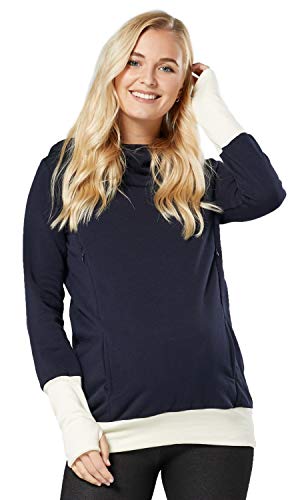 HAPPY MAMA Boutique Damen Umstands-Still-Kapuzenpullover Sweathirt-Pullover 330 (Marine mit Ecru, 38-40, L) von HAPPY MAMA