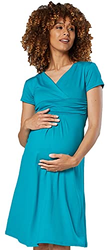 HAPPY MAMA Boutique Damen Viskosejersey Umstandskleid Schwangerschafts Kleid Kurzarm 108p (Wasser, 46, 3XL) von HAPPY MAMA