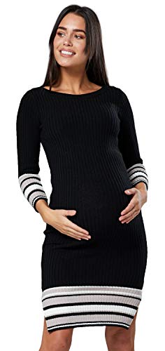 HAPPY MAMA Chelsea Clark Damen Umstandsstrickkleid Midi Pullover Kleid 3/4 Ärmel.051p (Schwarz, 36-38, S/M) von HAPPY MAMA