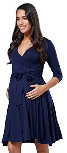 HAPPY MAMA Chelsea Clark. Damen Umstandskleid Kleid Empire-Taille Vordere Krawatte. 657p (Marine, 42-44, XL) von HAPPY MAMA