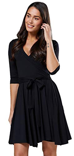 HAPPY MAMA Chelsea Clark. Damen Umstandskleid Kleid Empire-Taille Vordere Krawatte. 657p (Schwarz, 42-44, XL) von HAPPY MAMA