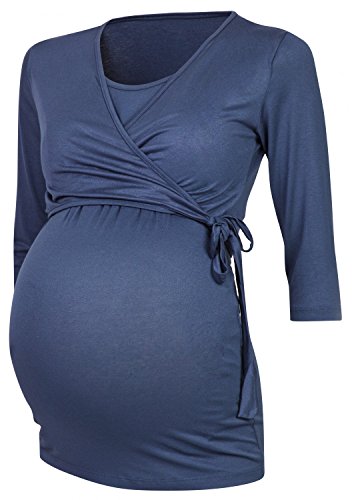 HAPPY MAMA Damen 2in1 Umstands Stillshirt Bolero Stilltop Tunika Stillbluse 458p (Blau Grau, 36, S) von HAPPY MAMA