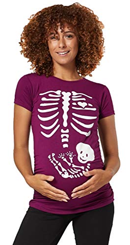 HAPPY MAMA Damen Baby Bauch Skelett T-Shirt Jersey Oberteil für Schwangere. 085p (Pflaume, 34-36) von HAPPY MAMA