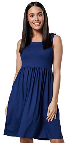 HAPPY MAMA Damen Mutterschaft Falten Midi Cocktail Kleid- Ärmellos 103 (Blau Grau, 44, 2XL) von HAPPY MAMA