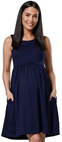 HAPPY MAMA Damen Mutterschaft Falten Midi Cocktail Kleid- Ärmellos 103 (Marine, 36, S) von HAPPY MAMA