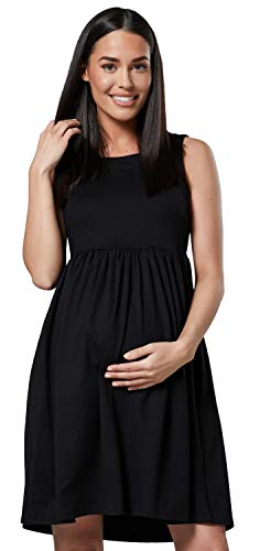 HAPPY MAMA Damen Mutterschaft Falten Midi Cocktail Kleid- Ärmellos 103 (Schwarz, 36, S) von HAPPY MAMA