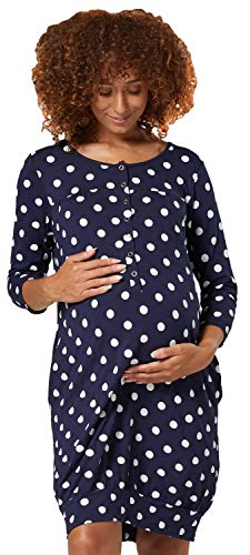 HAPPY MAMA Damen Mutterschaft Krankenhaus-Kleid Gedruckt Nachthemd 1078 (Marinenblau mit Punkten, EU 42/44, XL) von HAPPY MAMA