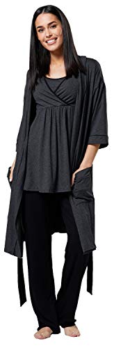 HAPPY MAMA Damen Mutterschaft Pyjama-Set/Hose/Top/Morgenmantel 558p (Graphit Melange & Schwarz, 36, S) von HAPPY MAMA