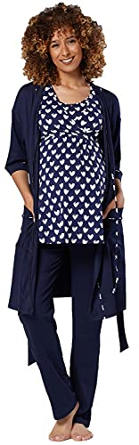 HAPPY MAMA Damen Mutterschaft Pyjama-Set/Hose/Top/Morgenmantel 558p (Navy mit Herzen, 36, S) von HAPPY MAMA