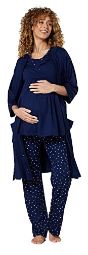 HAPPY MAMA Damen Mutterschaft Pyjama-Set/Hose/Top/Morgenmantel 558p (Navy & Navy mit Punkten, 40, L) von HAPPY MAMA