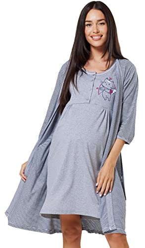 HAPPY MAMA Damen Robe Nachthemd Set Wehen & Geburt 1638 (Graphit, 38-40, M) von HAPPY MAMA