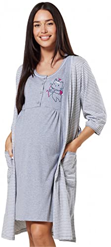 HAPPY MAMA Damen Robe Nachthemd Set Wehen & Geburt 1638 (Grau, 40-42, L) von HAPPY MAMA