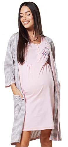 HAPPY MAMA Damen Robe Nachthemd Set Wehen & Geburt 1638 (Pulver Rosa, 42-44, XL) von HAPPY MAMA