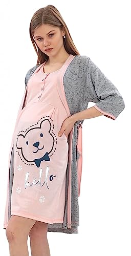 HAPPY MAMA Damen Robe Nachthemd Set Wehen & Geburt 1657 (Graphit, 42, XL) von HAPPY MAMA