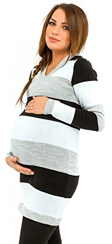 HAPPY MAMA Damen Umstands Buntgestreiftes Strickkleid Pulloverkleid. 405p (Schwarz, 44-46, 2XL/3XL) von HAPPY MAMA