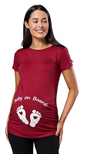 HAPPY MAMA Damen Umstands Oberteil T-Shirt Babyfüßchen Baby on Board Druck. 199p (Purpur, EU 42/44, 2XL) von HAPPY MAMA