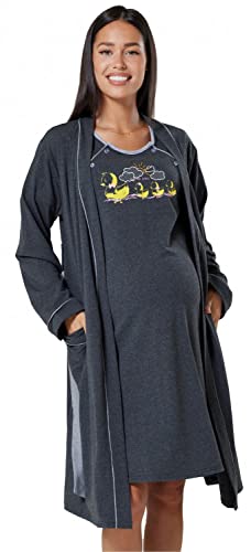 HAPPY MAMA Damen Umstands Set Stillnachthemd und Morgenmantel 1636 (Graphit Melange, 42, XL) von HAPPY MAMA