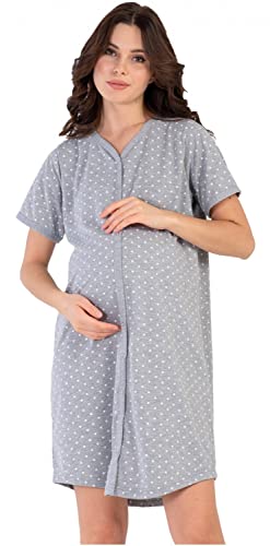 HAPPY MAMA Damen Umstands-Still-Nachthemd mit Knöpfen (Graphit Melange, 42, XL) von HAPPY MAMA