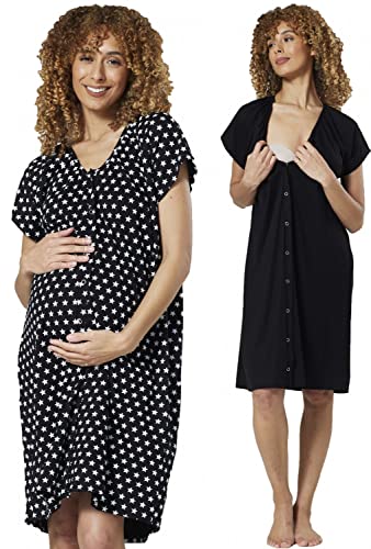 HAPPY MAMA Damen Umstands-Stillnachtwäsche Doppelpack 1514 (Schwarz & Schwarz mit Sternen, 40, M) von HAPPY MAMA