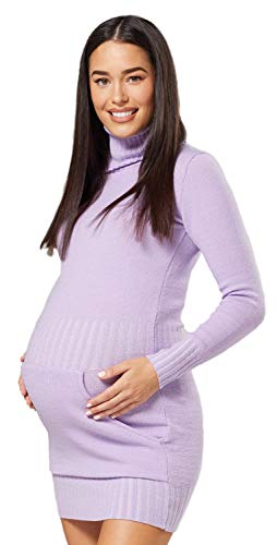 HAPPY MAMA Damen - Umstands Stretch Strick-minikleid Tasche Rollkragen. 178p (Lavendel, 36-38, S/M) von HAPPY MAMA