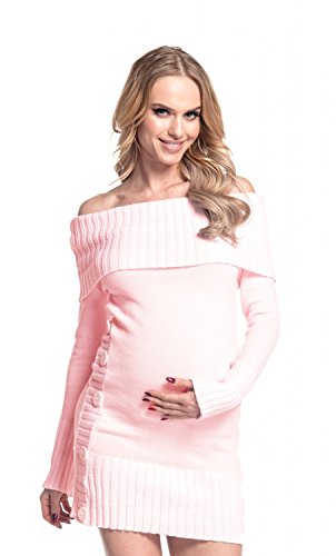 HAPPY MAMA Damen - Umstands Stretch Strickkleid Longpulli Carmenausschnitt 913p (Pulver Rosa, 36-38, S/M) von HAPPY MAMA