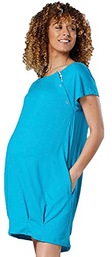 HAPPY MAMA Damen Umstandsentbindung von Haut zu Haut Nachthemd 097 (Aqua & Grau Melange mit Streifen, 44-46, XL) von HAPPY MAMA