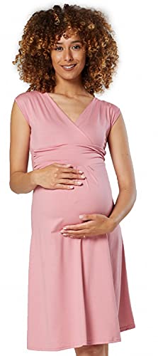 HAPPY MAMA Damen Umstandskleid Ausgestellter Schnitt Sommerkleid Gr. 36-46 256p (Altrosa, 38, M) von HAPPY MAMA