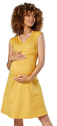 HAPPY MAMA Damen Umstandskleid Ausgestellter Schnitt Sommerkleid Gr. 36-46 256p (Mustard, 38, M) von HAPPY MAMA