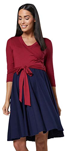 HAPPY MAMA Damen Umstandskleid Stillkleid 3/4 Ärmel 525 (Crimson & Marine, 36-38, S) von HAPPY MAMA