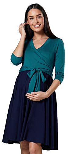 HAPPY MAMA Damen Umstandskleid Stillkleid 3/4 ?rmel 525 (Flaschengr?n & Marine, 38-40, M) von HAPPY MAMA