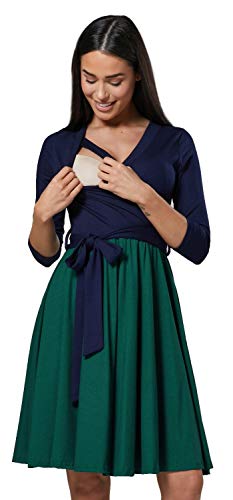 HAPPY MAMA Damen Umstandskleid Stillkleid 3/4 ?rmel 525 (Marine & Dunkelgr?n, 42-44, XL) von HAPPY MAMA